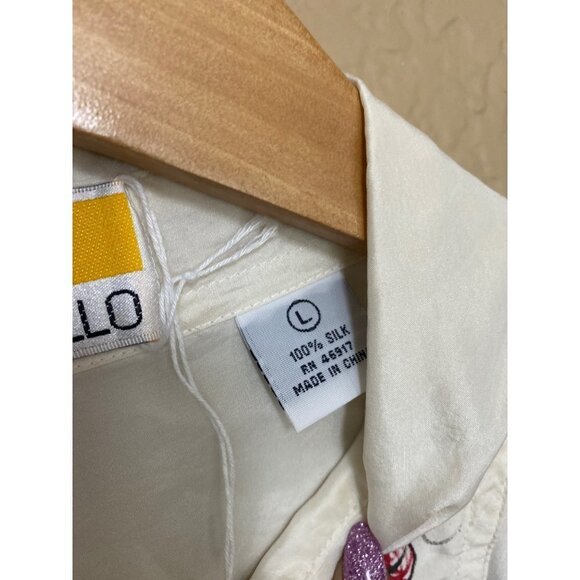 Montello Womens Vintage Shirt Size XL White Silk Oversized Ornament Blouse - Picture 6 of 10